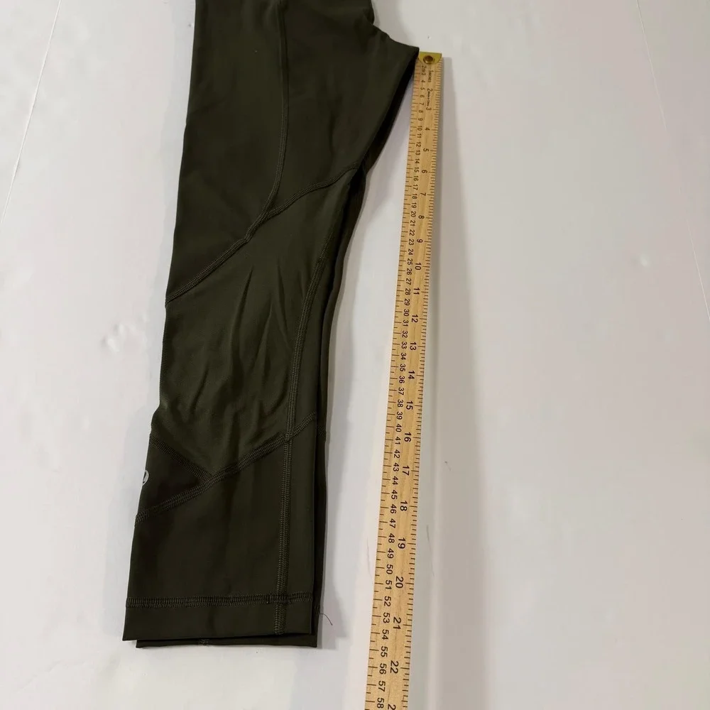 Lululemon Speed Up Crop 21 Dark Olive Green Running Leggings Pockets Womens 4